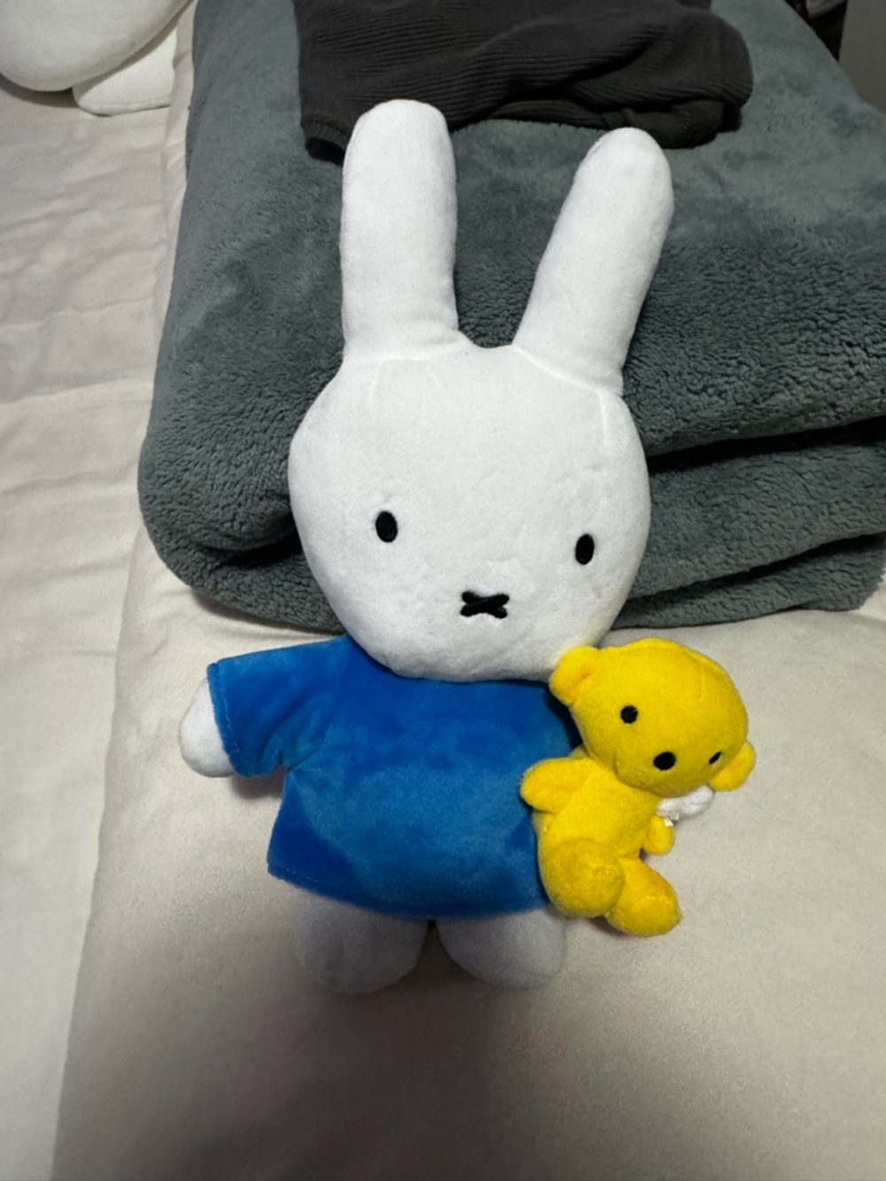 Miffy Plush Bunny with Yellow Bear - Soft White & Blue Kids Toy